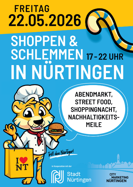 Vormerken am Freitag 22.5.2026 Shoppen und Schlemmen vom 17 bis 22 Uhr in Nürtingen